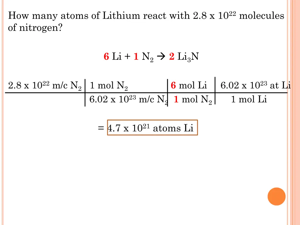 how many atoms of lithium react with 1