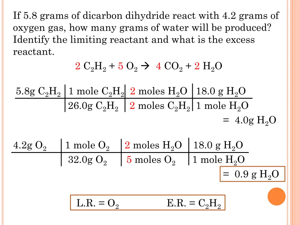 if 5 8 grams of dicarbon dihydride react with 1