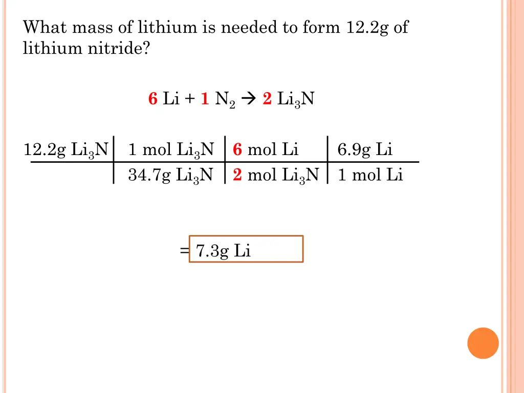 what mass of lithium is needed to form 1