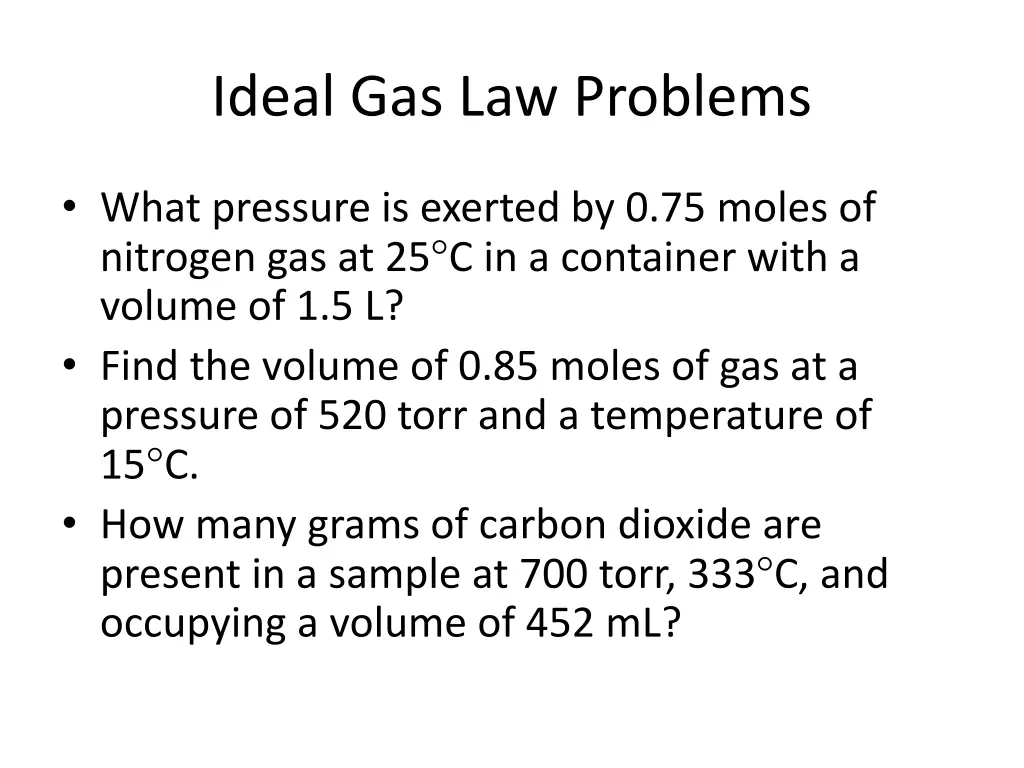 ideal gas law problems
