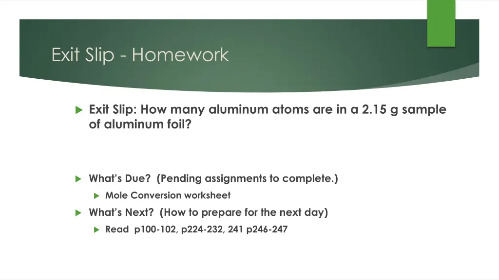 exit slip homework