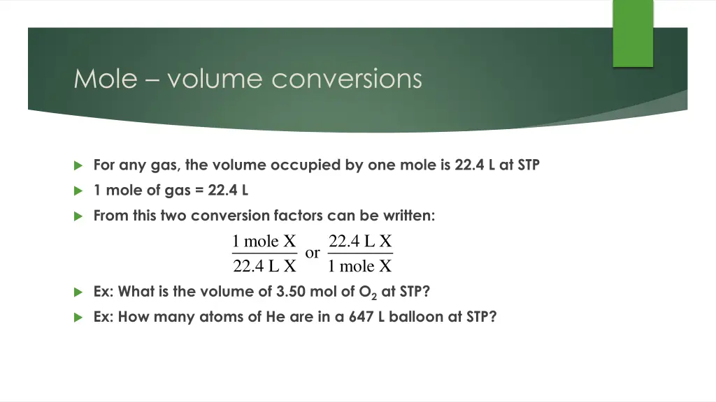 mole volume conversions