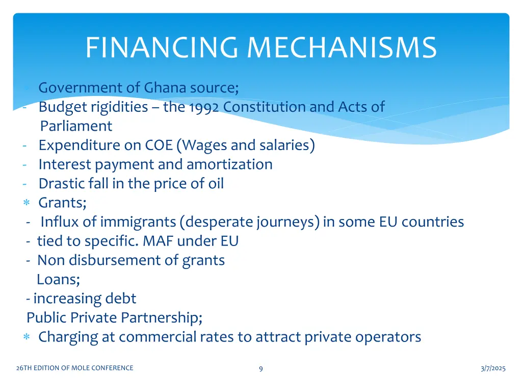 financing mechanisms