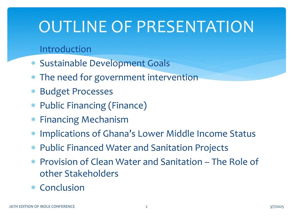 outline of presentation