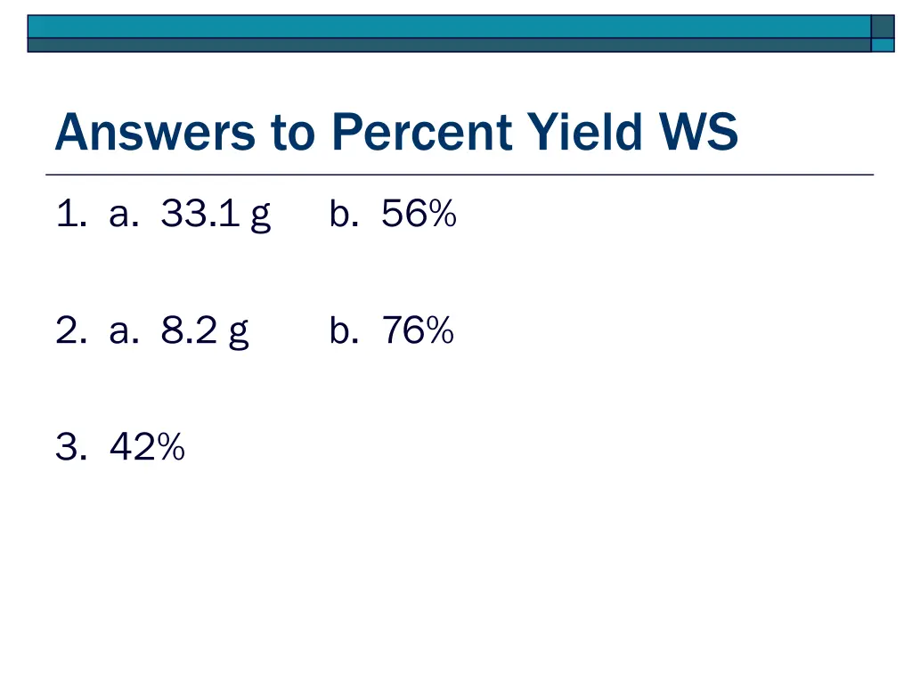answers to percent yield ws