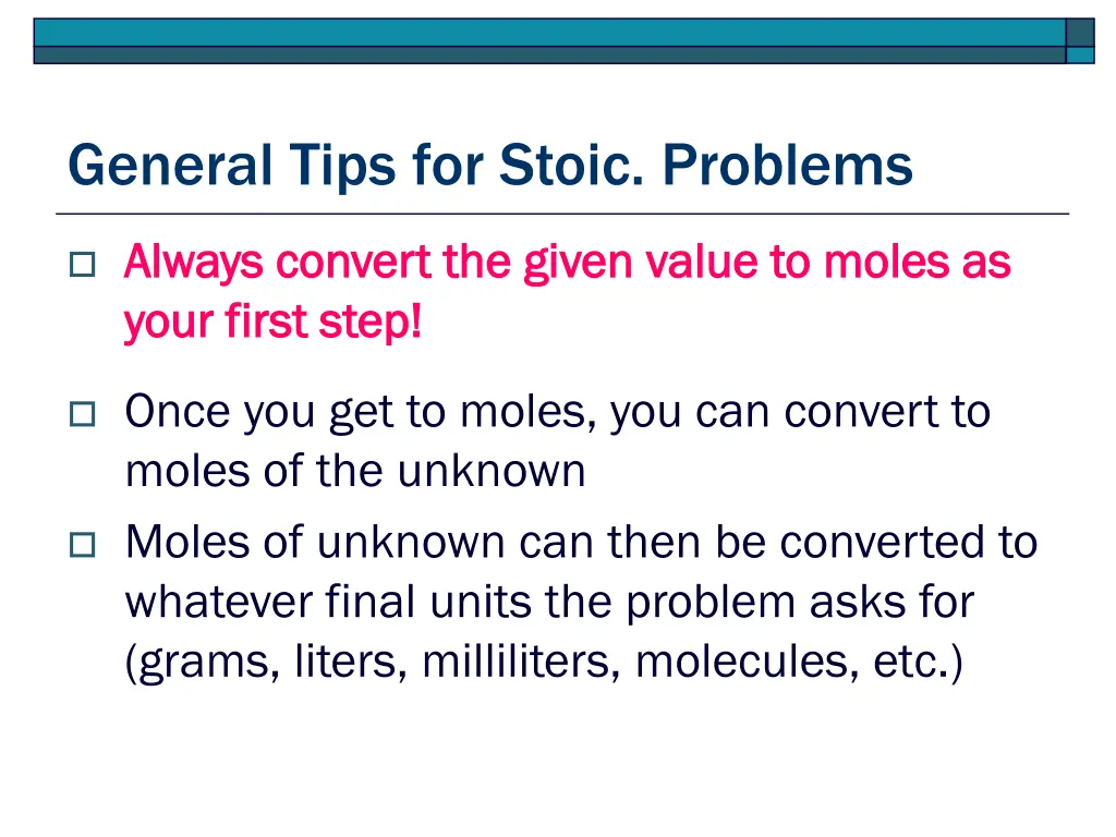 general tips for stoic problems