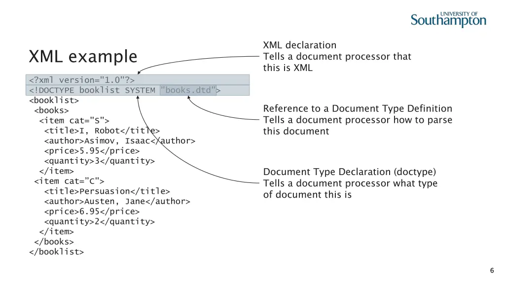 xml declaration tells a document processor that