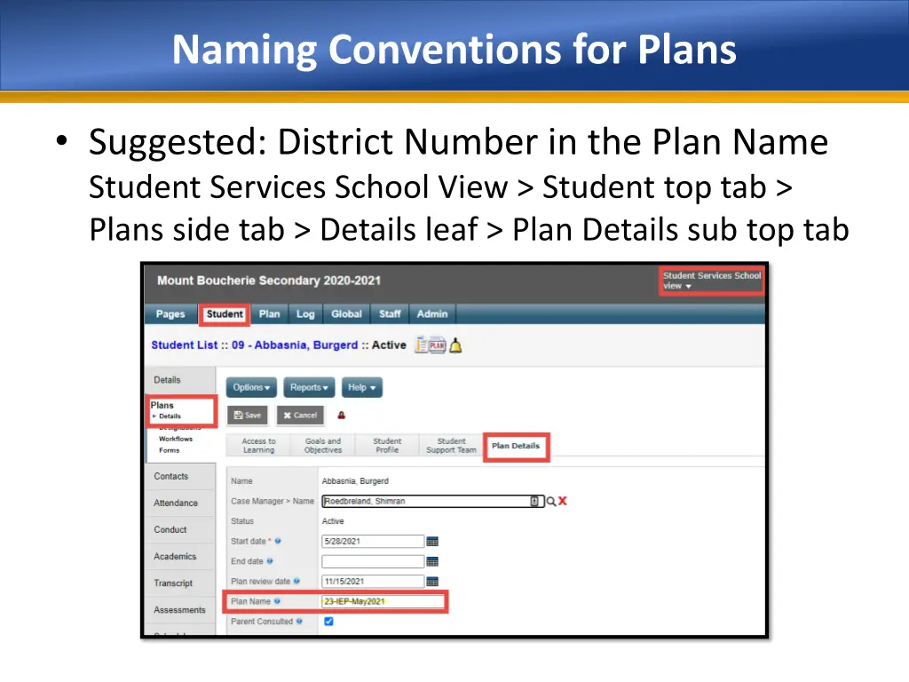 naming conventions for plans