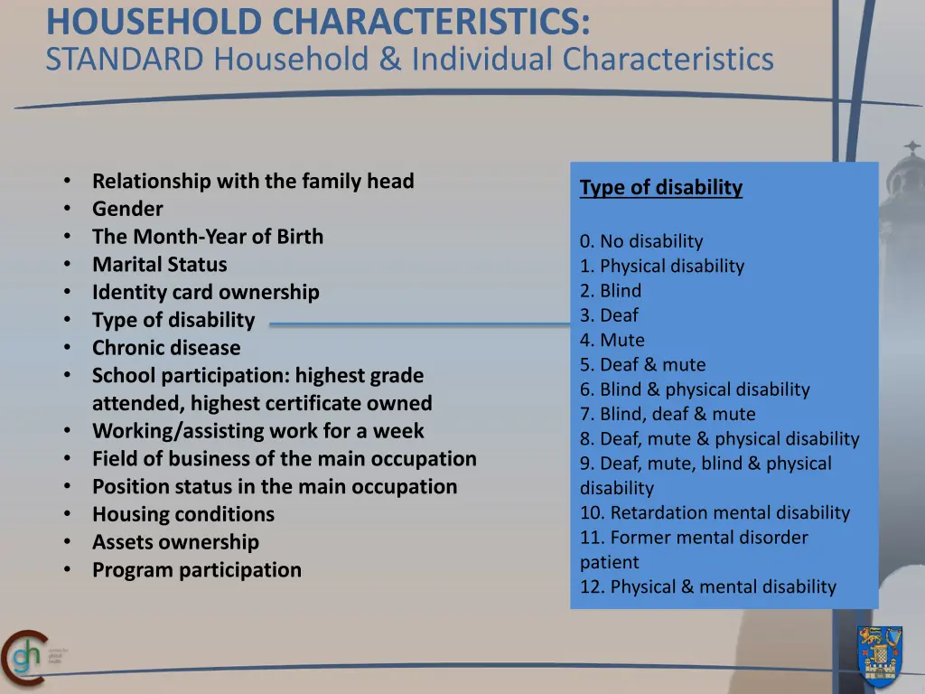 household characteristics standard household