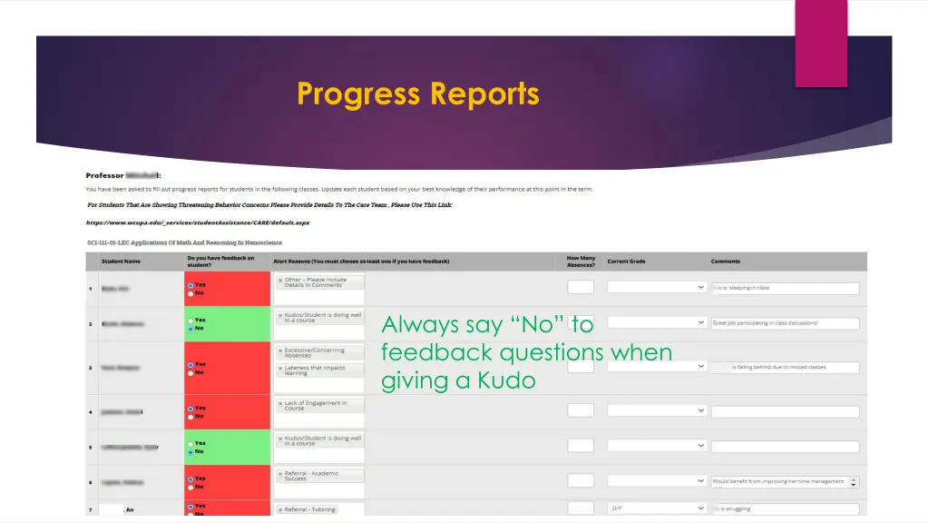progress reports