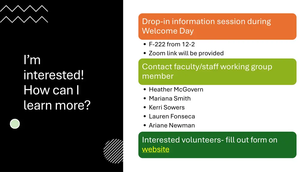 drop in information session during welcome day