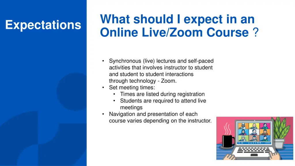 what should i expect in an online live zoom course