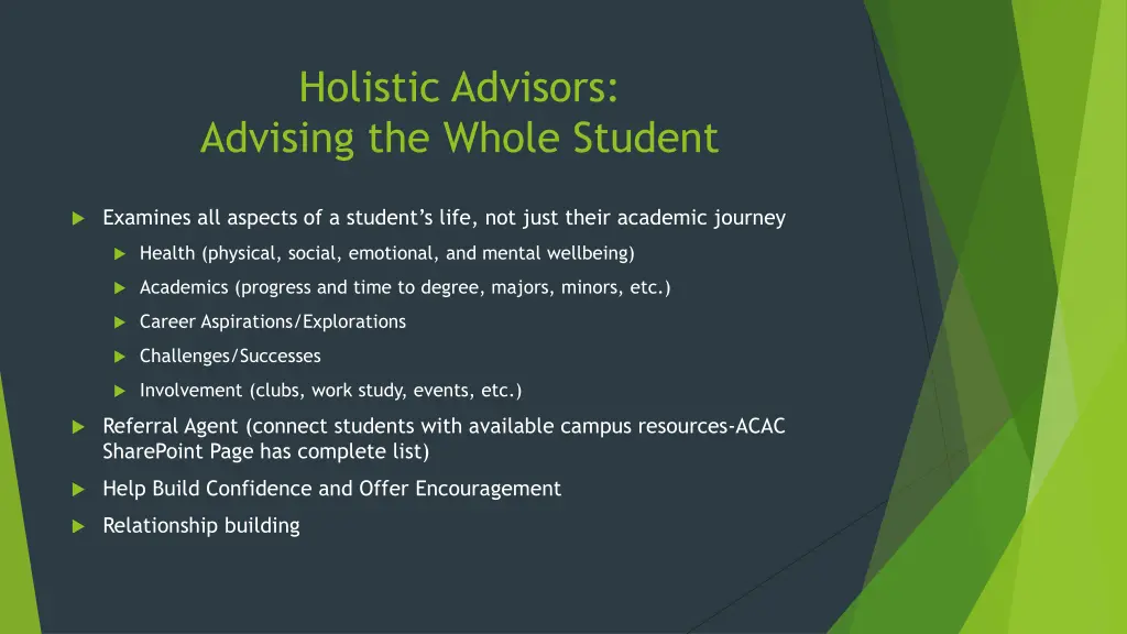 holistic advisors advising the whole student