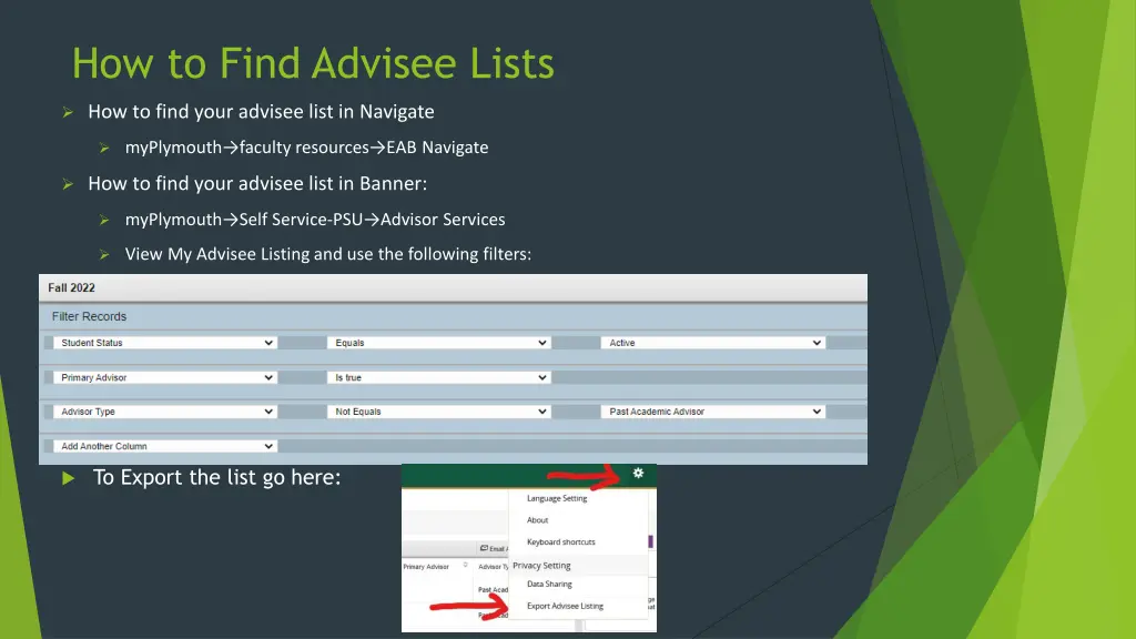how to find advisee lists