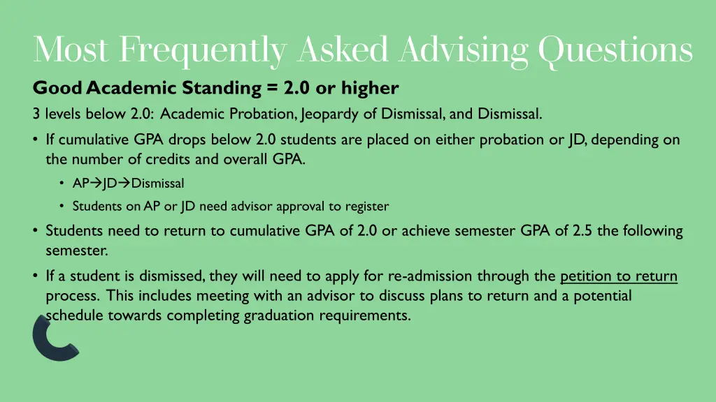most frequently asked advising questions good