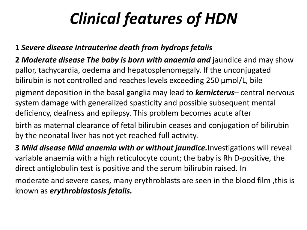 clinical features of hdn