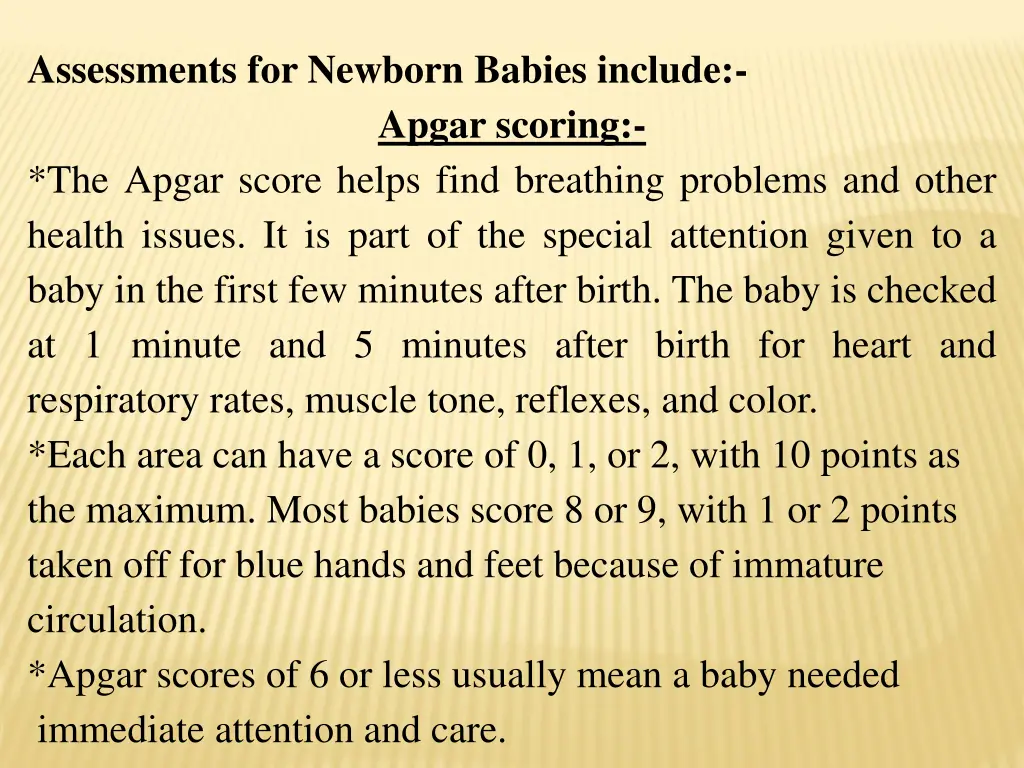 assessments for newborn babies include apgar