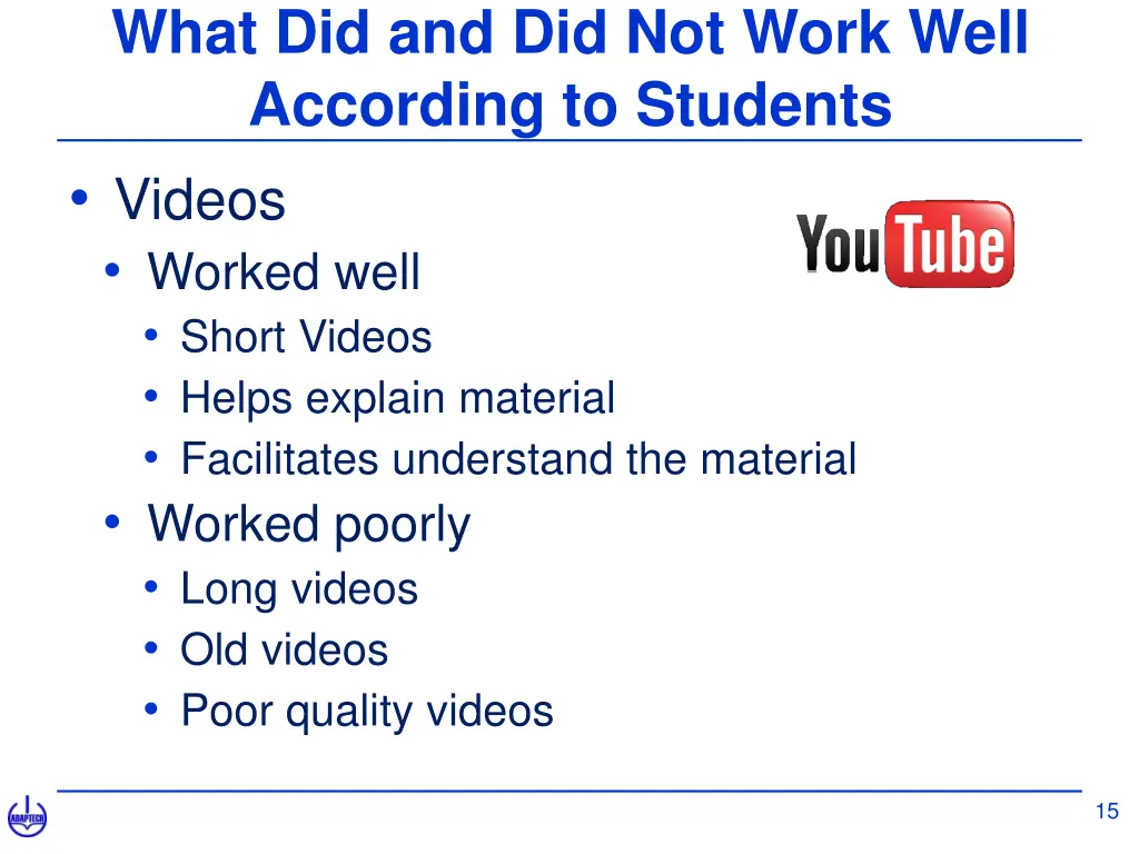 what did and did not work well according 1