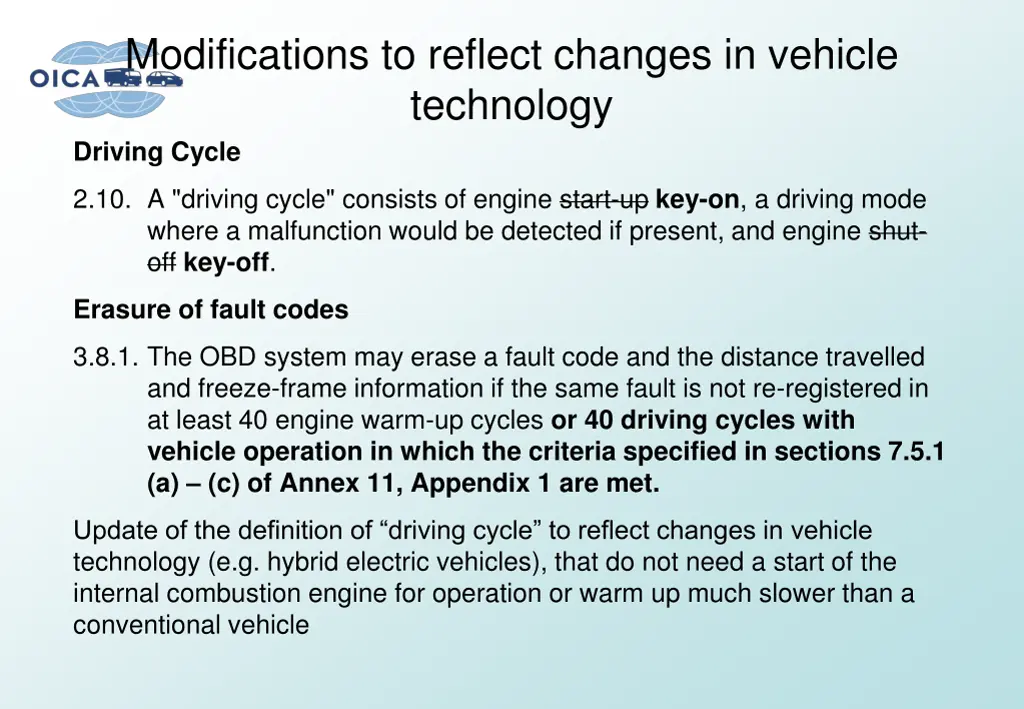 modifications to reflect changes in vehicle