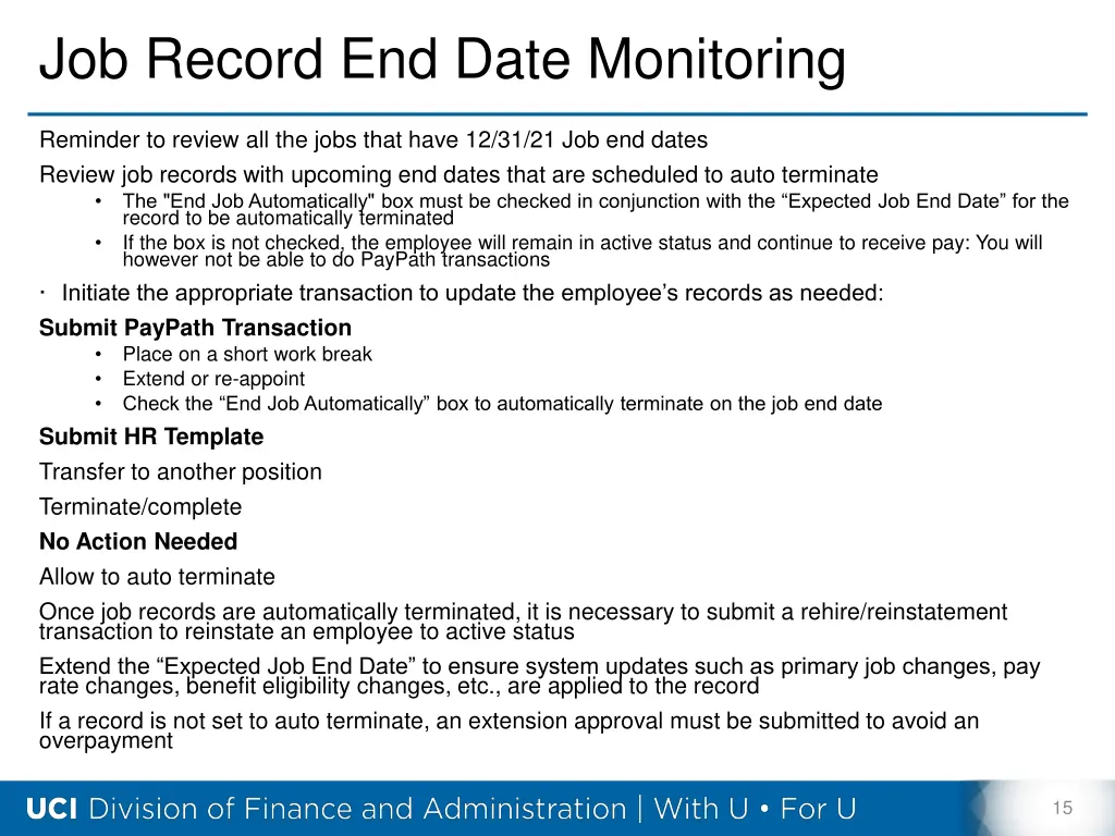 job record end date monitoring
