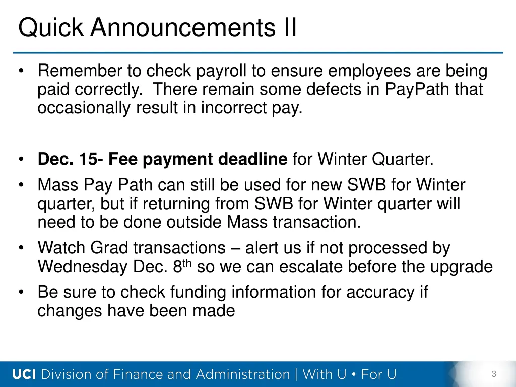 quick announcements ii