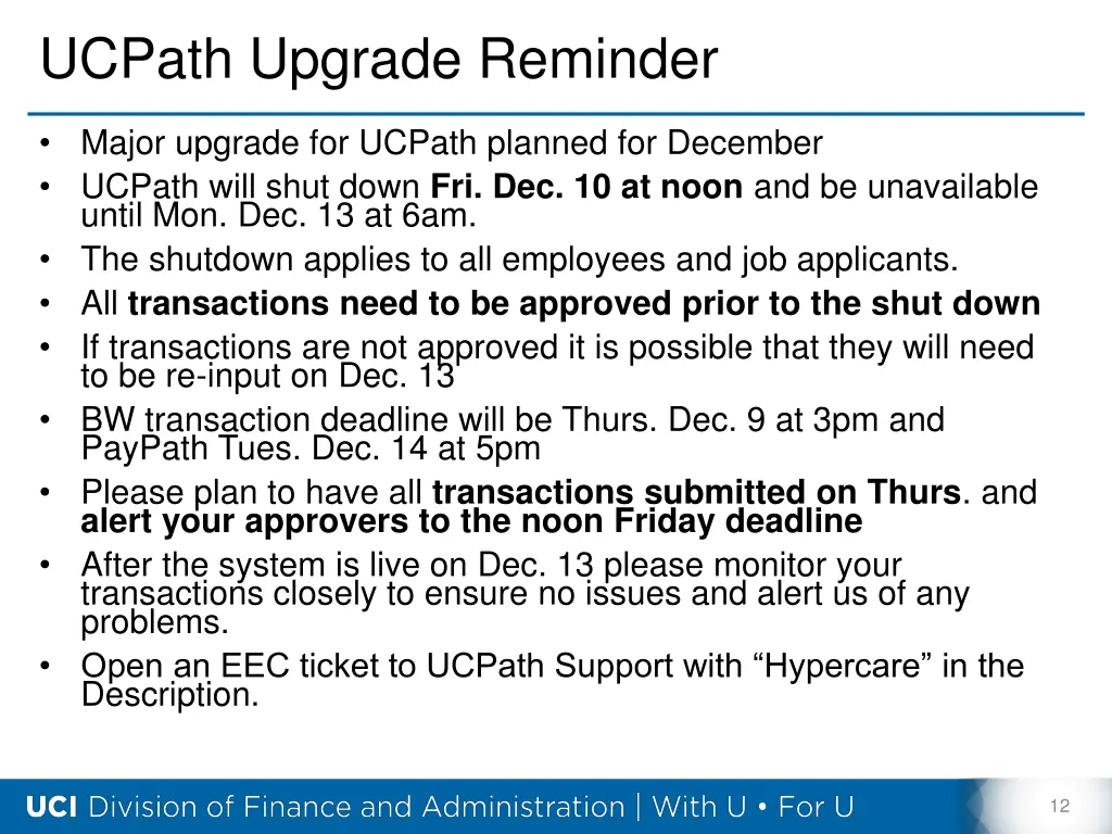 ucpath upgrade reminder