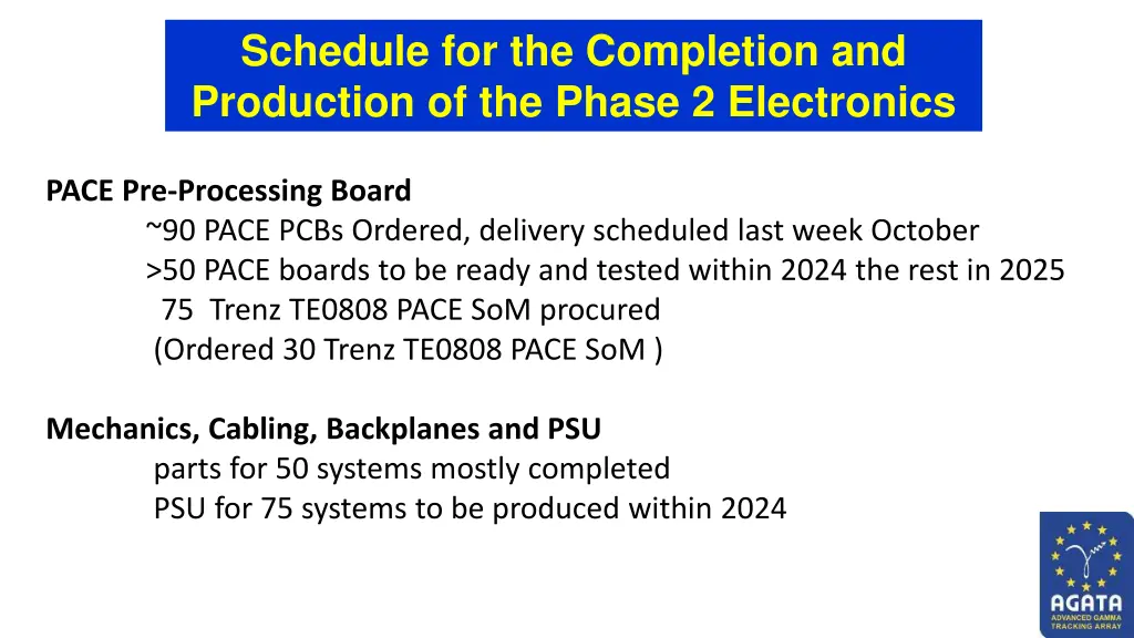 schedule for the completion and production 2