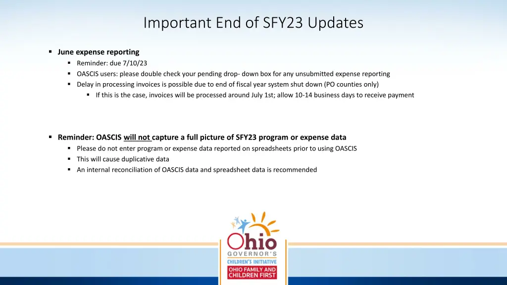 important end of sfy23 updates