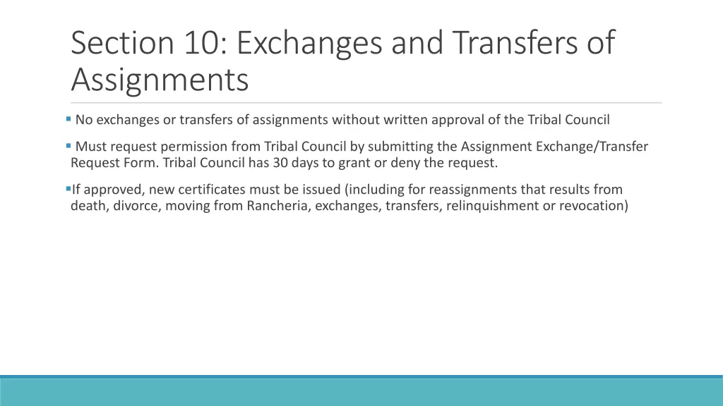 section 10 exchanges and transfers of assignments