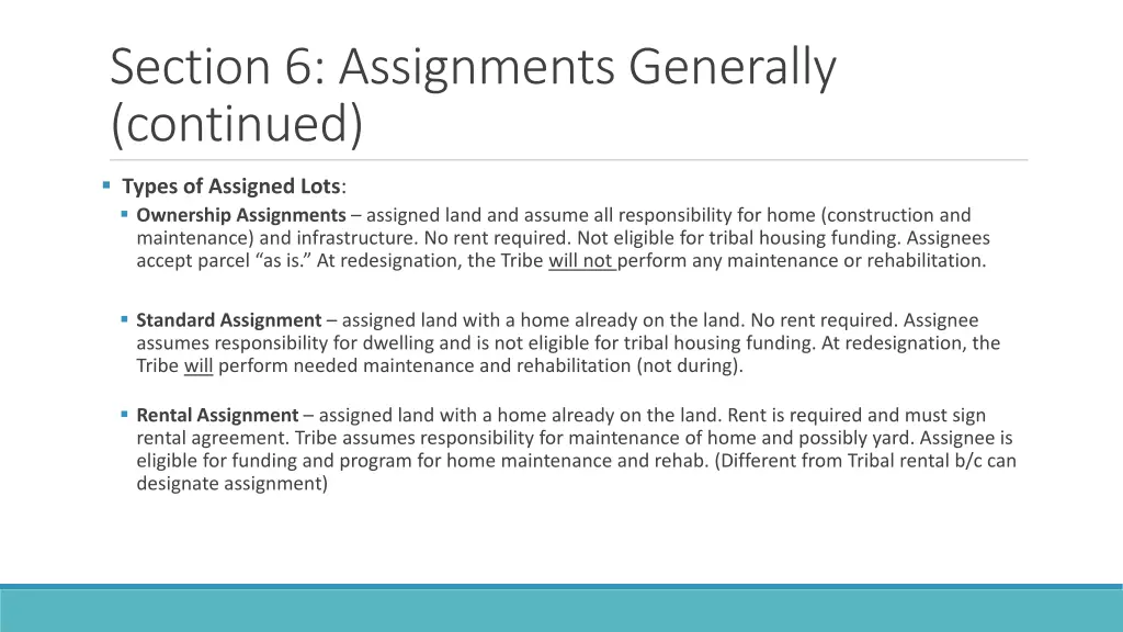 section 6 assignments generally continued