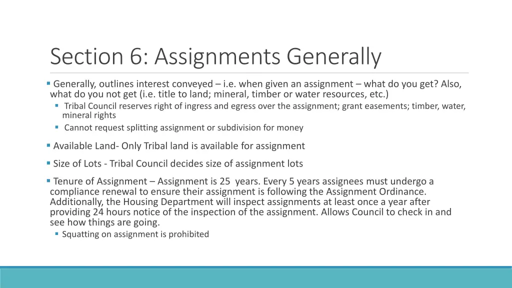 section 6 assignments generally
