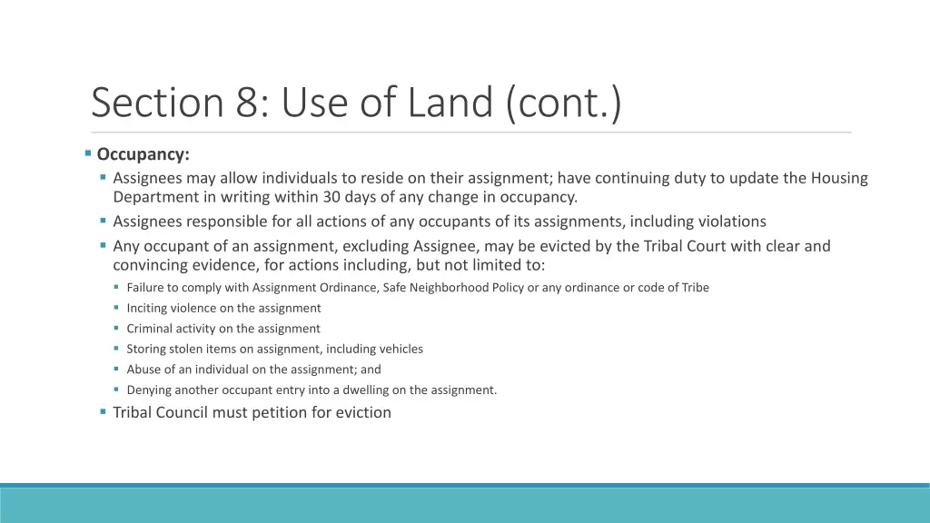 section 8 use of land cont 2