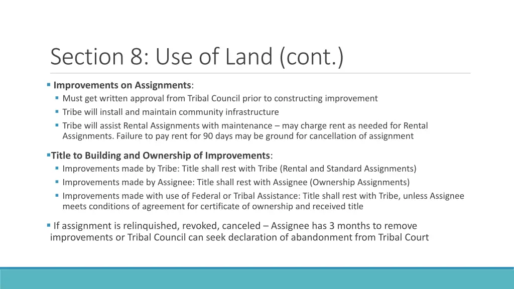 section 8 use of land cont