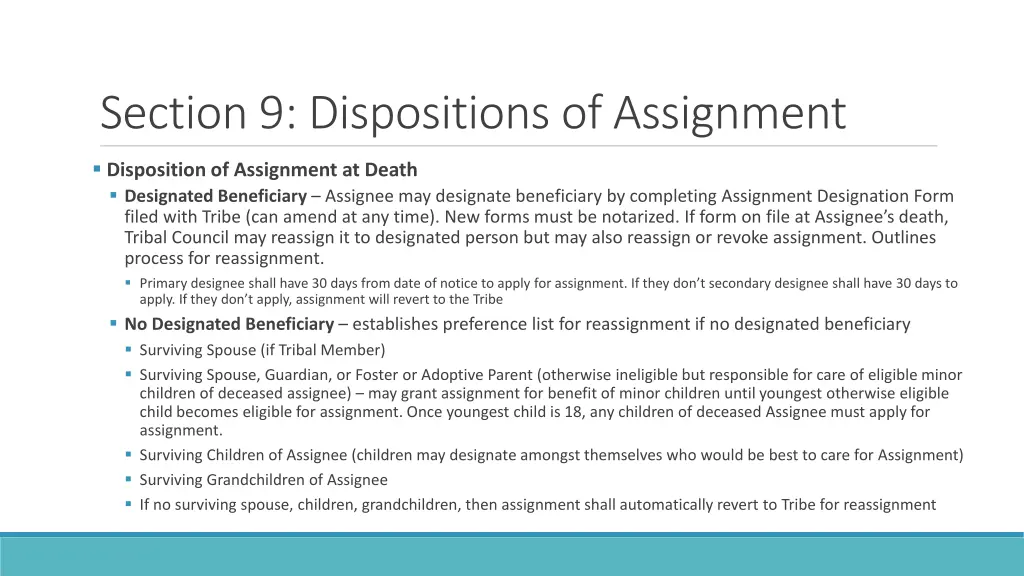 section 9 dispositions of assignment