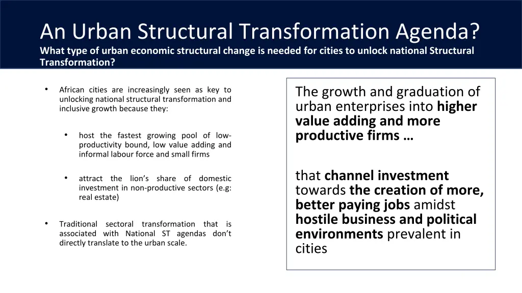 an urban structural transformation agenda what