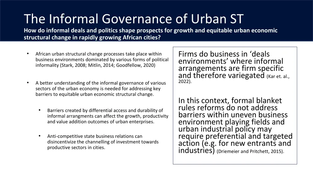 the informal governance of urban