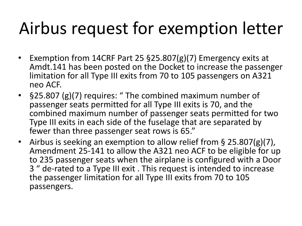 airbus request for exemption letter