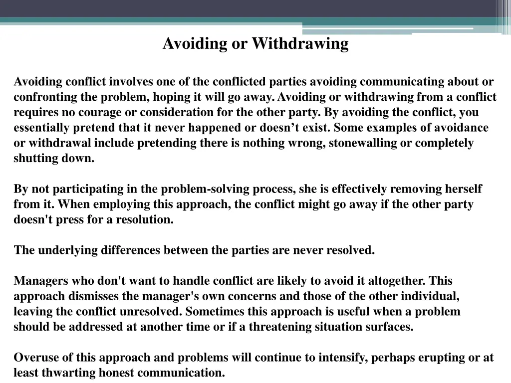 avoiding or withdrawing