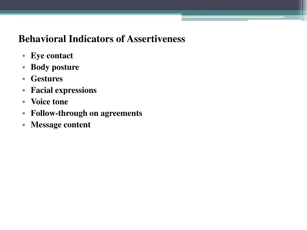 behavioral indicators of assertiveness