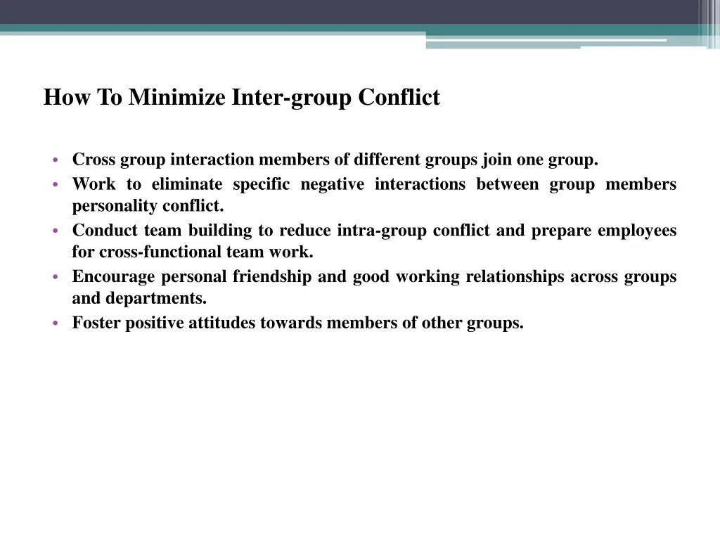 how to minimize inter group conflict