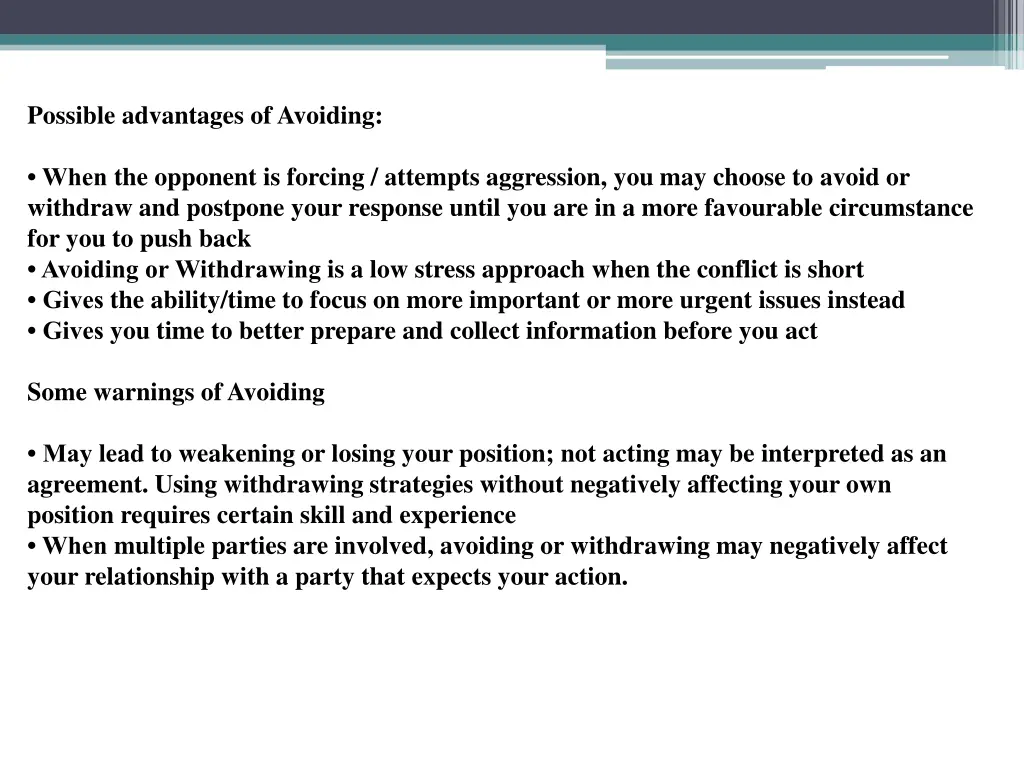 possible advantages of avoiding