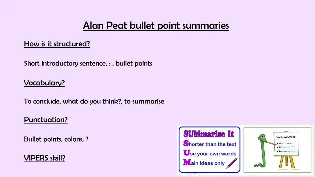 alan peat bullet point summaries