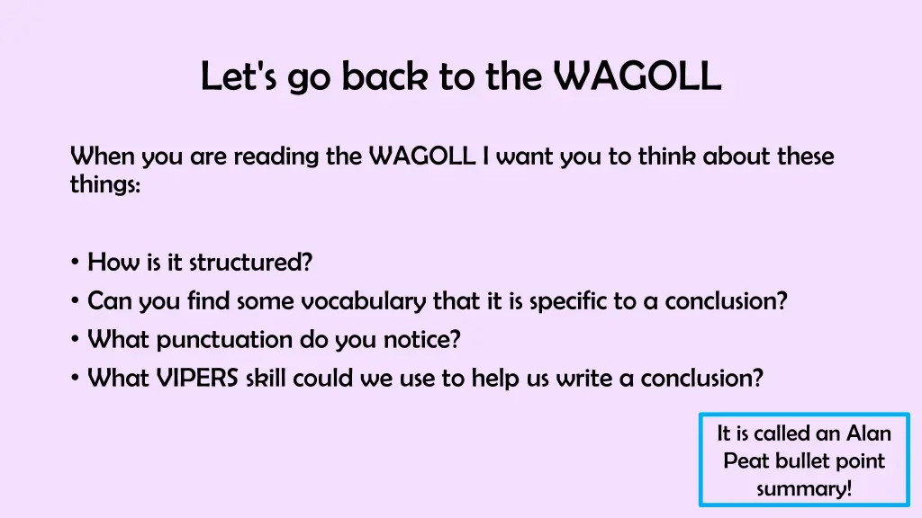 let s go back to the wagoll