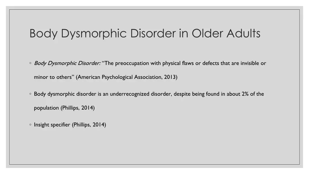 body dysmorphic disorder in older adults