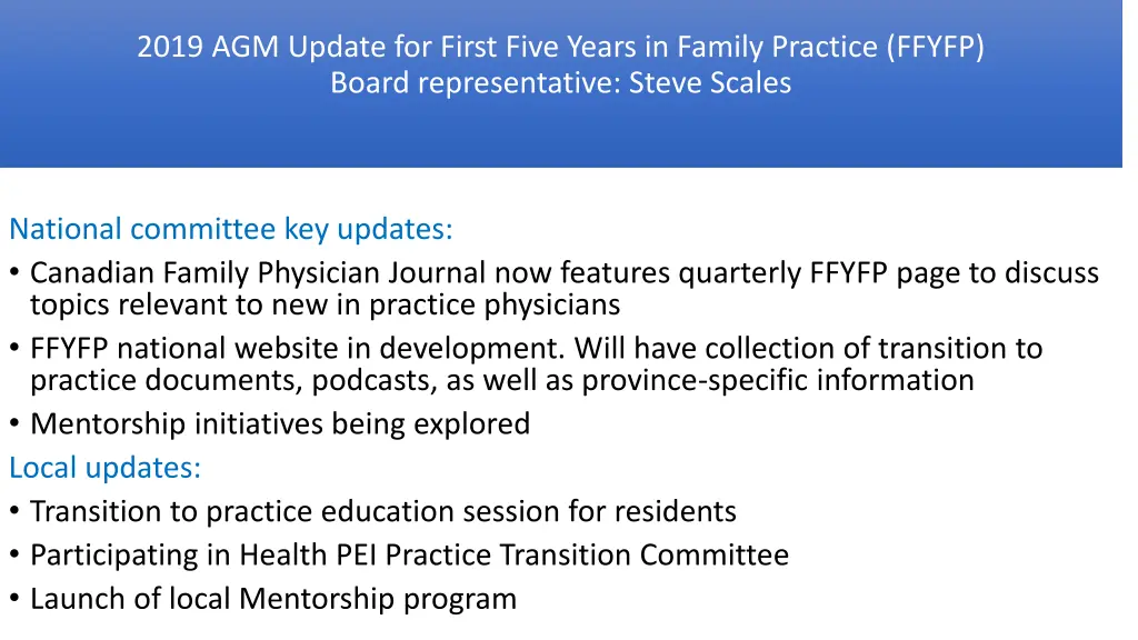 2019 agm update for first five years in family