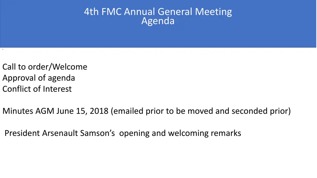4th fmc annual general meeting agenda
