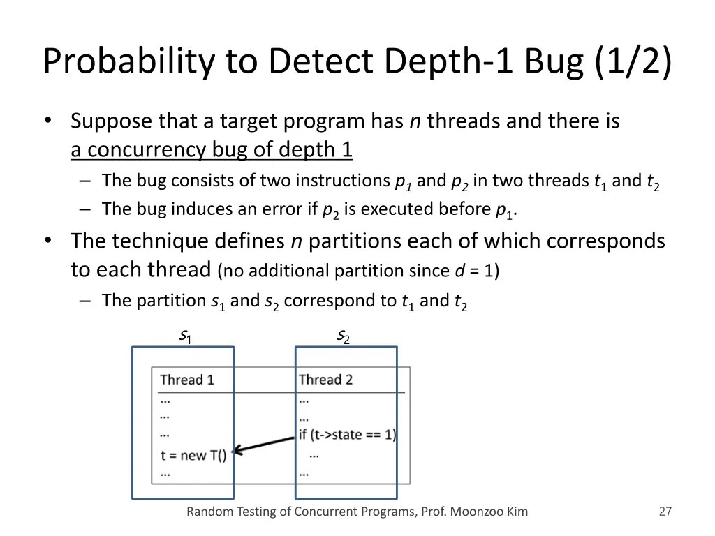 probability to detect depth 1 bug 1 2
