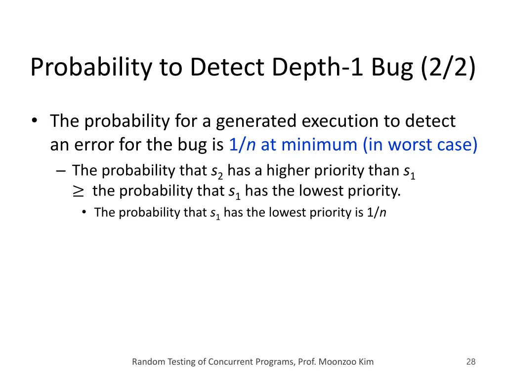 probability to detect depth 1 bug 2 2