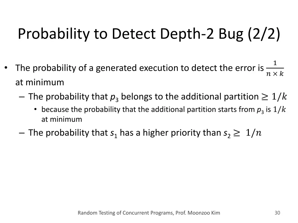 probability to detect depth 2 bug 2 2