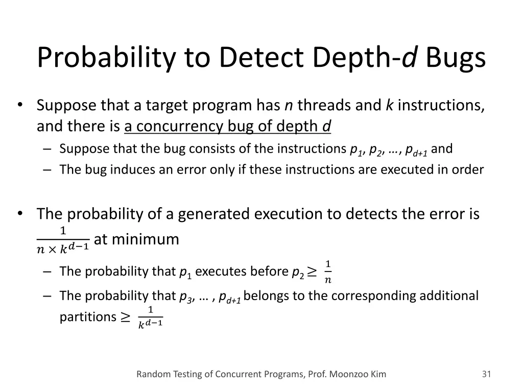 probability to detect depth d bugs